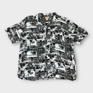 Panama Jack Hawaiian Shirt Motorcycle Palm Tree Grey Rayon Button Front 3XL